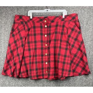 Torrid Red Black Plaid Snap Button Front Skater Skirt Size 3 Stretch